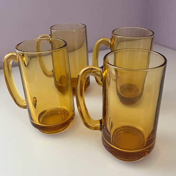 Vintage gorgeous set of glass amber beer mugs— pristine! Father’s Day gift! - Picture 4 of 8